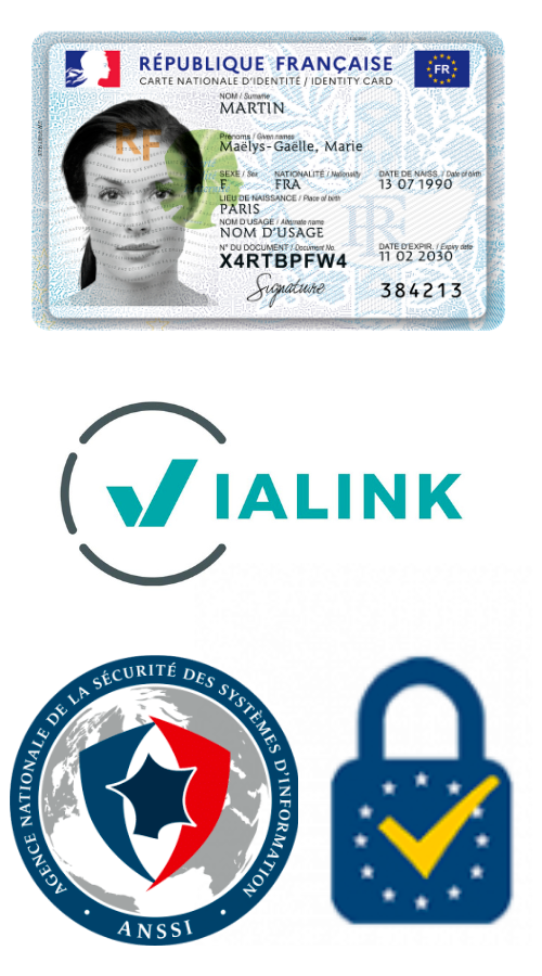 Vérification rigoureuse à base d’I.A de l'identité de l'utilisateur réalisée par notre partenaire Vialink certifié auprès de l'ANSI
